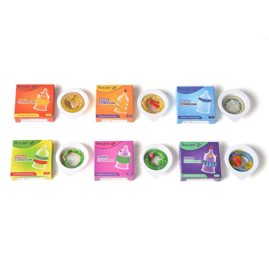 Насадка на член Recare Spike Condom Yellow (презерватив с усиками и спиралью шипов)