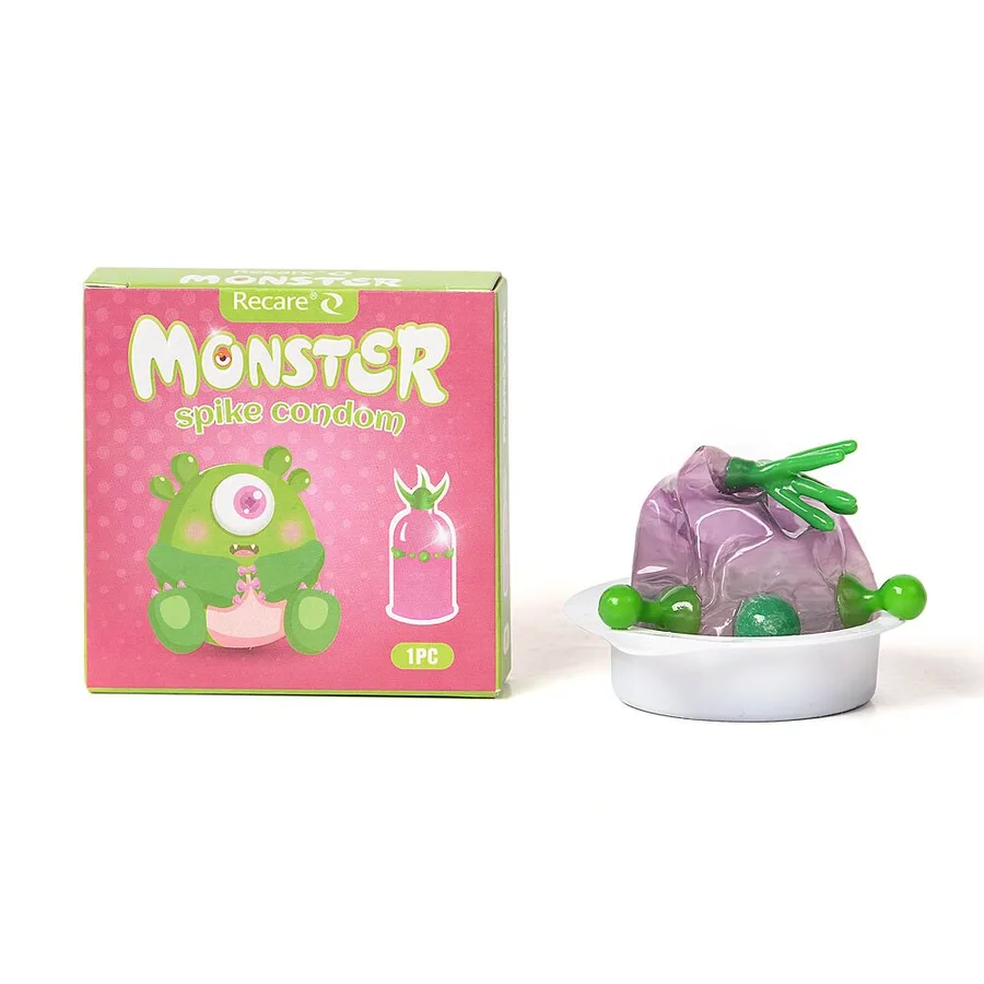 Насадка на член Recare Green Monster Spike Condom (презерватив с рядом шариков и усиками на кончике)