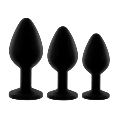 Набір силіконових анальних пробок із кристалом Rianne S: Booty Plug Set Black, діаметр 3,2см, 3,5см, 4,2см