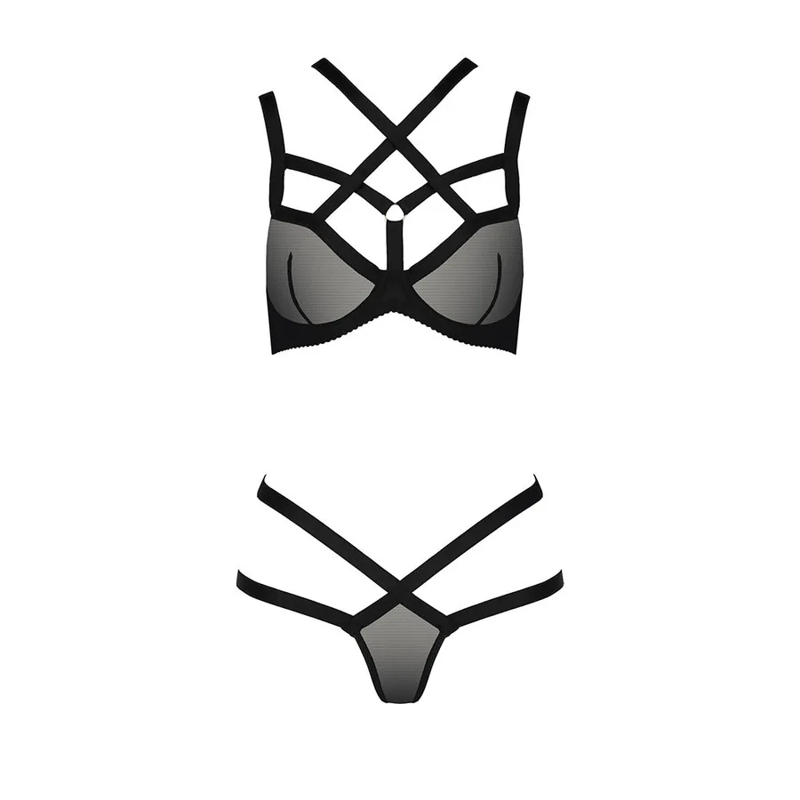 Комплект белья Passion Exclusive HAGAR SET S/M, black, стрепы, трусики и лиф