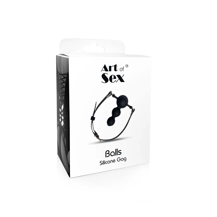 Кляп силіконовий Art of Sex - Balls, натуральна шкіра, чорний