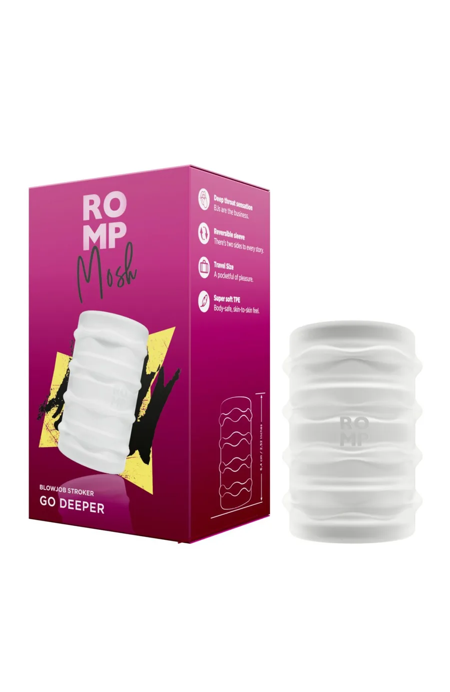 М’який мастурбатор Romp Mosh Transparent, двосторонній, наскрізний, для пар та мінету