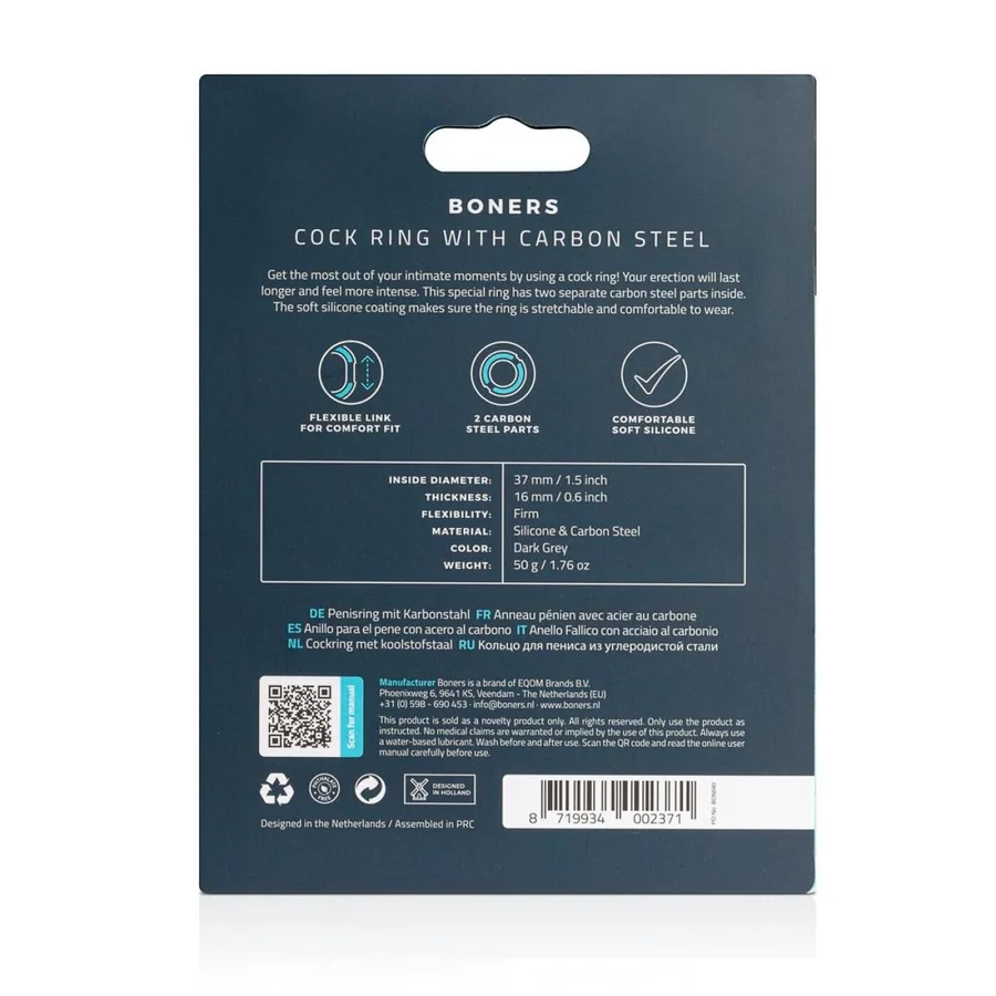 Ерекційне кільце Boners Cock Ring With Steel Core, сталеві вставки, внутрішній діаметр 3,7 см