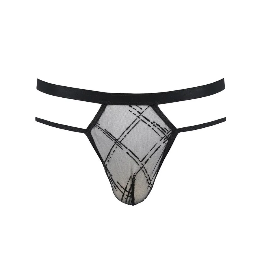 Чоловічі прозорі стринги Passion 029 THONG COLLIN S/M Black, сітка