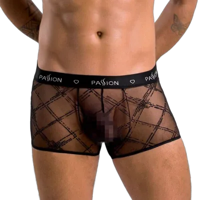 Чоловічі прозорі боксери Passion 032 SHORT JAMES XXL/XXXL Black, сітка