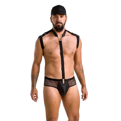 Комплект еротичної чоловічої білизни Passion 038 JOHN XXL/XXXL Black, боді, кепка