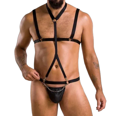 Комплект чоловічої білизни зі стреп Passion 039 SET ANDREW S/M Black, стринги, шлейки