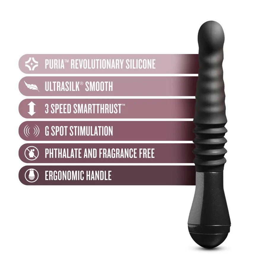 Пульсатор Blush Temptasia – Lazarus Thrusting Dildo – Black, ребристый ствол, 3 скорости