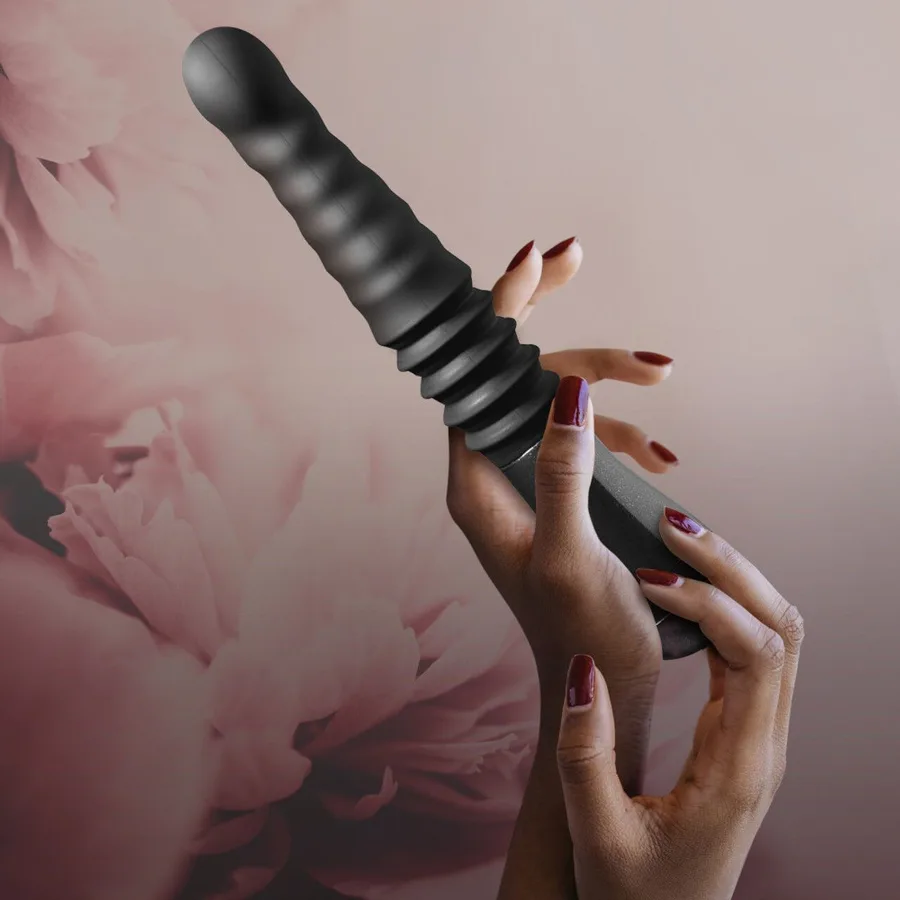 Пульсатор Blush Temptasia – Lazarus Thrusting Dildo – Black, ребристый ствол, 3 скорости