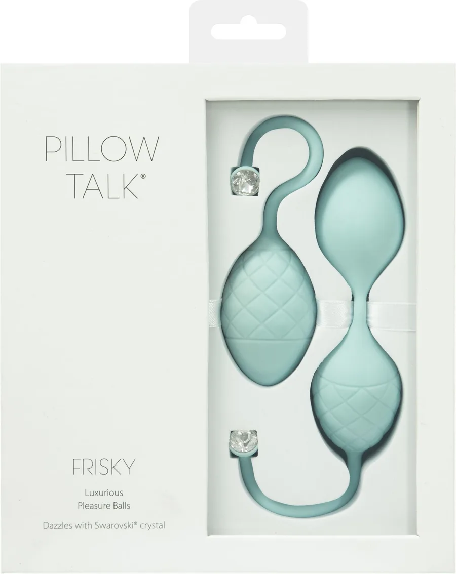 Роскошные вагинальные шарики PILLOW TALK - Frisky Teal с кристаллом, диаметр 3,2см, вес 49-75гр