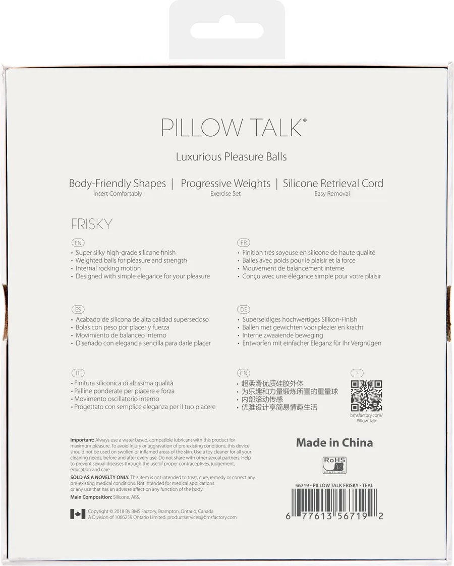 Роскошные вагинальные шарики PILLOW TALK - Frisky Teal с кристаллом, диаметр 3,2см, вес 49-75гр