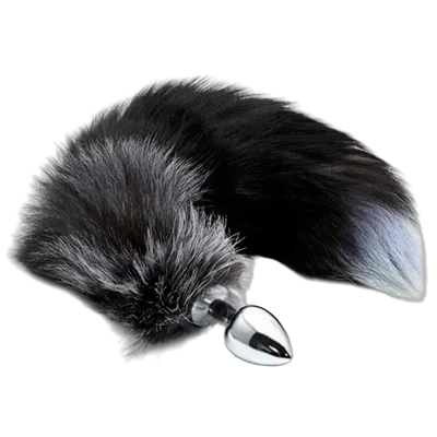 Металева анальна пробка Лисячий хвіст Alive Black And White Fox Tail M, діаметр 3,4 см