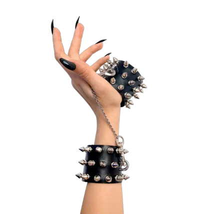 Наручники з шипами Art of Sex - Rose Spiked Leather Handcuffs, натуральна шкіра