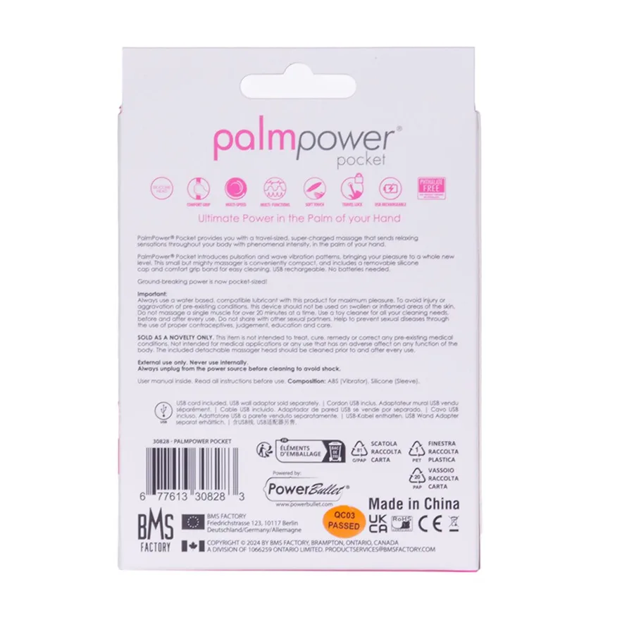 Мини-вибромассажер PalmPower Pocket с чехлом на молнии, водостойкий, перезаряжаемый, длина 9 см