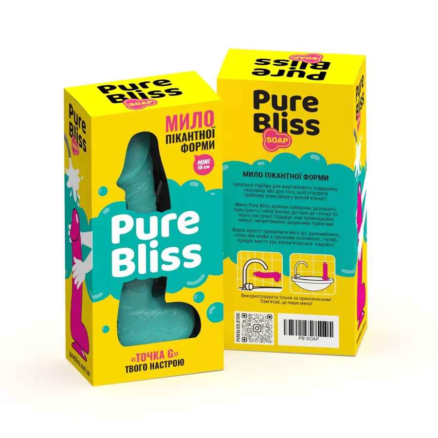Мило у формі пеніса Pure Bliss MINI Turquoise, крафтове мило-член, натуральне