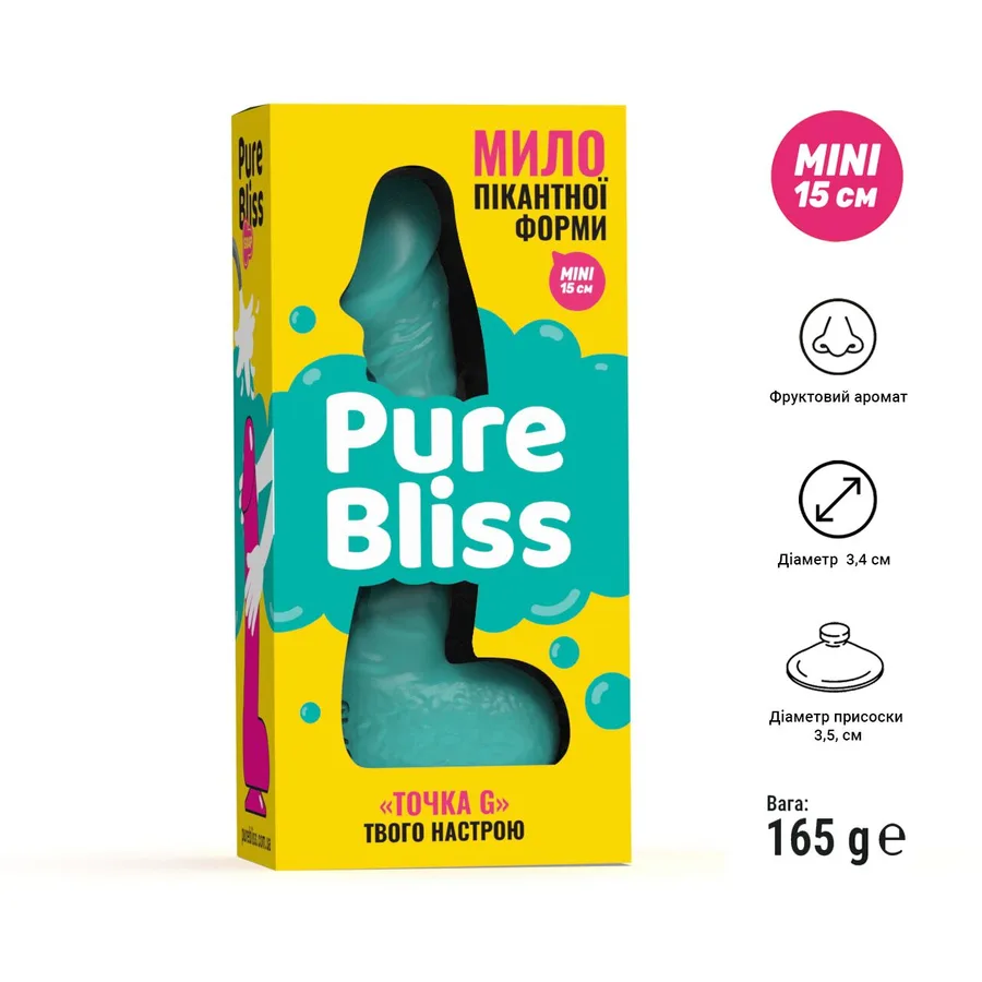 Мило у формі пеніса Pure Bliss MINI Turquoise, крафтове мило-член, натуральне