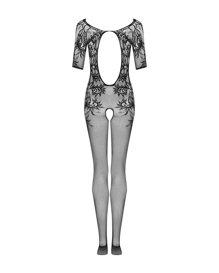 Сетчатый бодистокинг с цветочным рисунком Obsessive Bodystocking F238 S/M/L, black, с доступом, имит