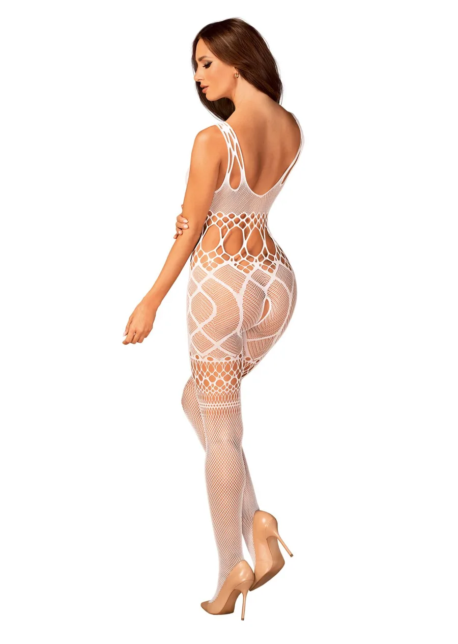 Сітчастий бодістокінг з імітацією топа та шортів Obsessive Bodystocking G330 S/M/L, white, з доступо