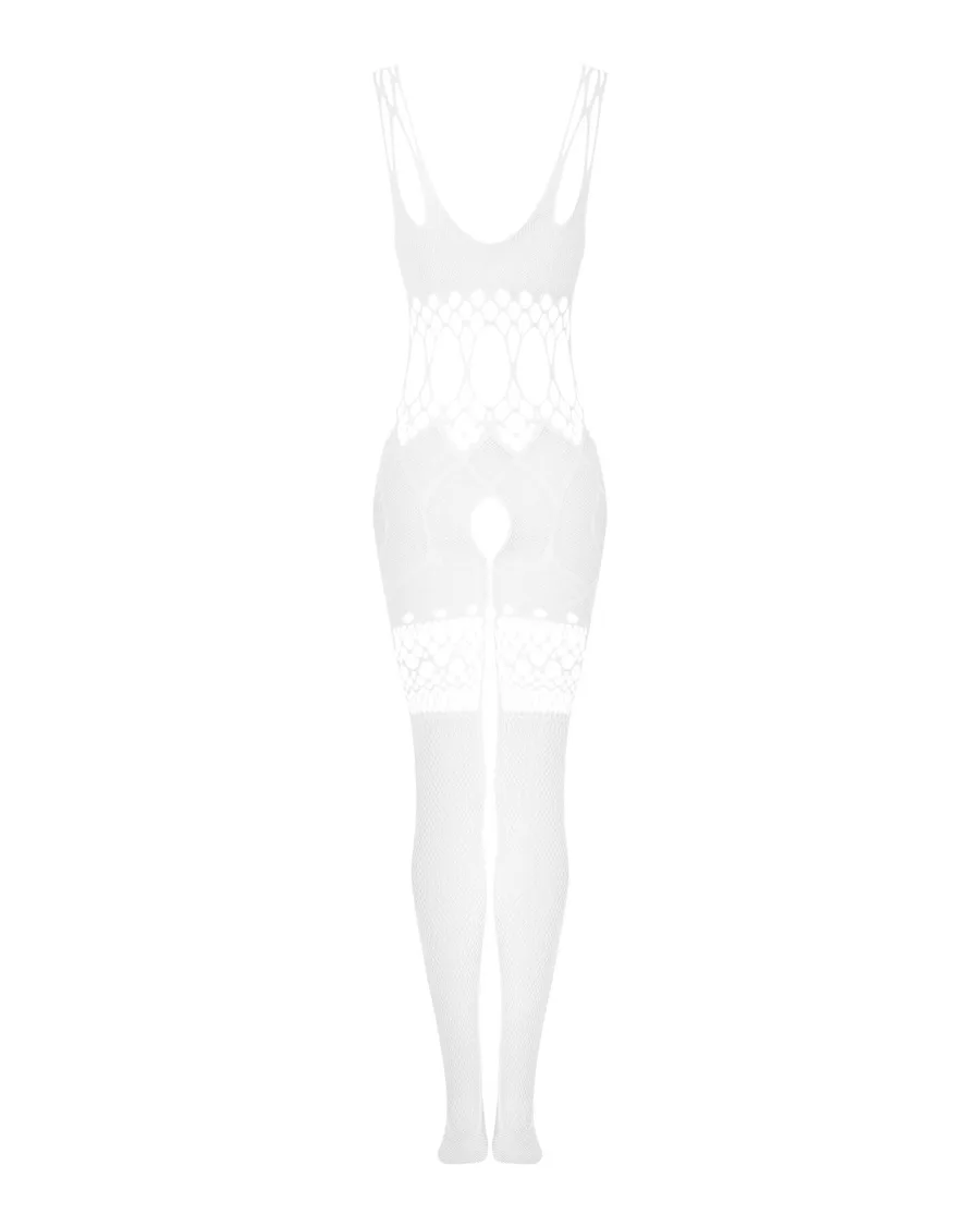 Сетчатый бодистокинг с имитацией топа и шорт Obsessive Bodystocking G330 XL/XXL, white, с доступом