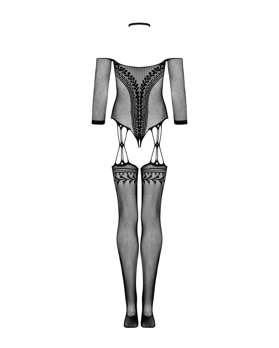 Нейлоновий бодістокінг з імітацією панчіх Obsessive Bodystocking G333 S/M/L, black, з доступом