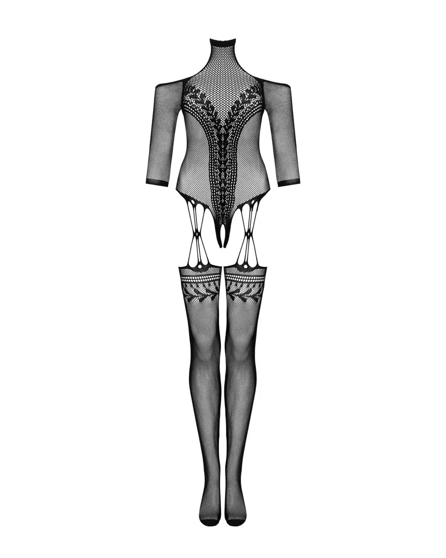 Нейлоновий бодістокінг з імітацією панчіх Obsessive Bodystocking G333 S/M/L, black, з доступом
