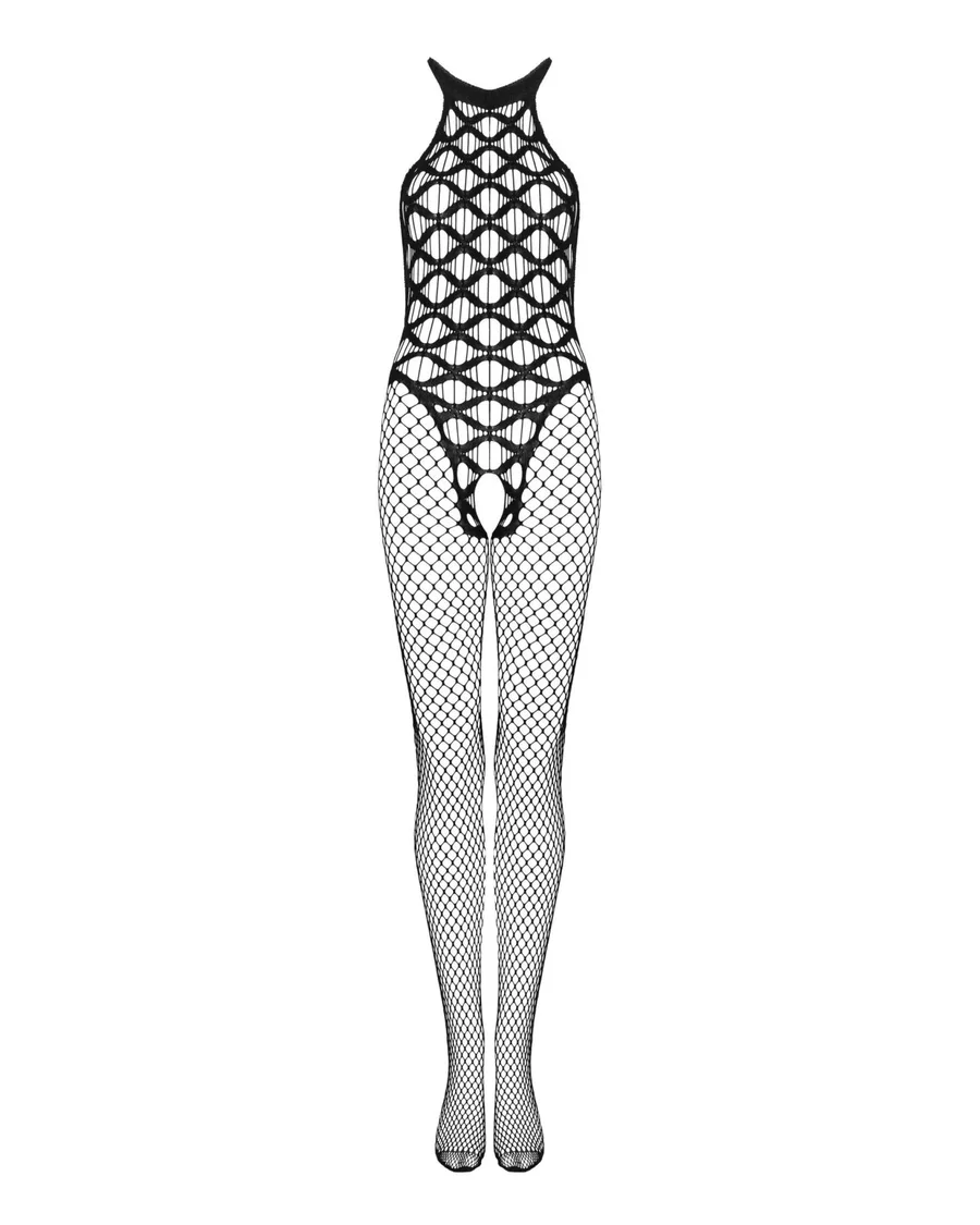 Сітчастий бодістокінг з імітацією боді Obsessive Bodystocking G332 S/M/L, black, з доступом