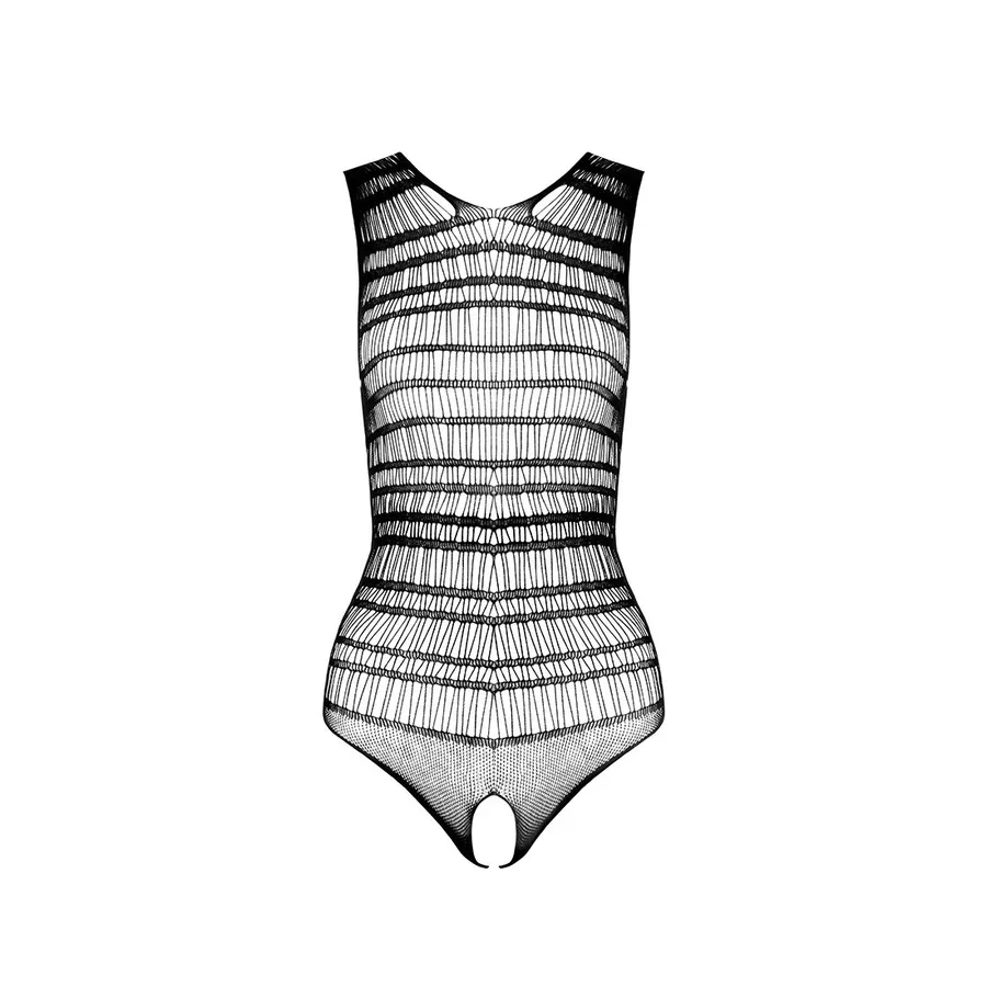 Бодистокинг с доступом Passion BS086 black, вертикальная сетка, вырез на спинке