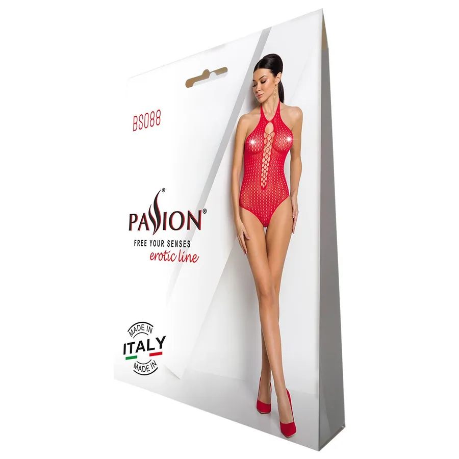 Бодістокінг з декольте Passion BS088 red, імітація корсетної шнурівки