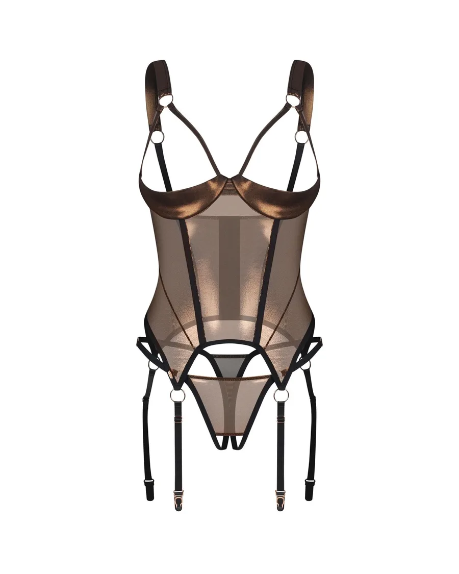 Корсет Obsessive Soranna cupless corset & crotchless thong S/M