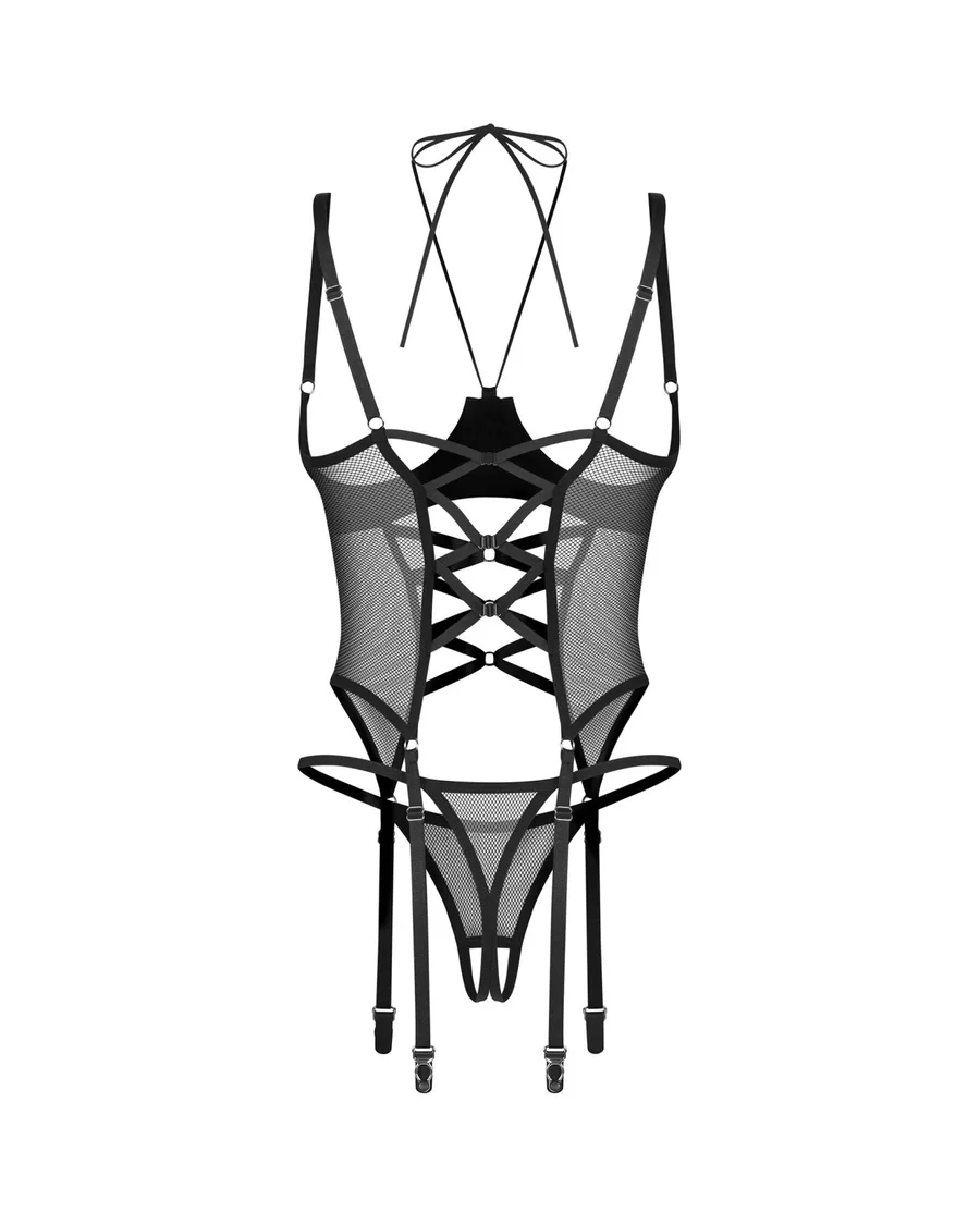 Корсет Obsessive Dominna cupless corset & crotchless thong L/XL