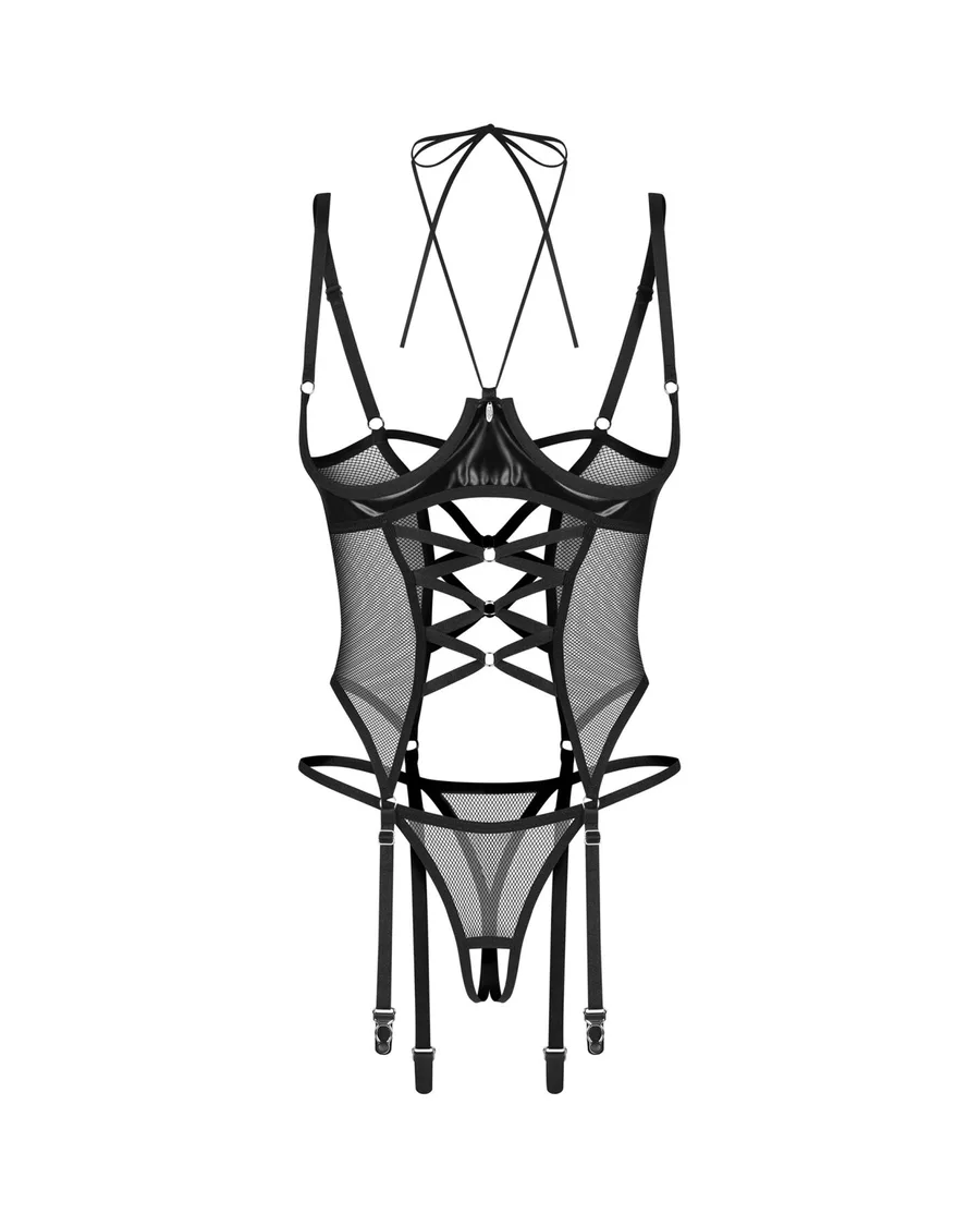Корсет Obsessive Dominna cupless corset & crotchless thong L/XL