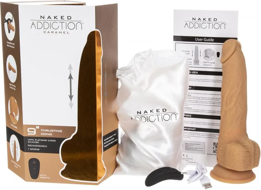 Фаллоимитатор с пульсацией Naked ADDICTION Dominic 9″ Caramel, пульт ДУ, диаметр 4,2 см