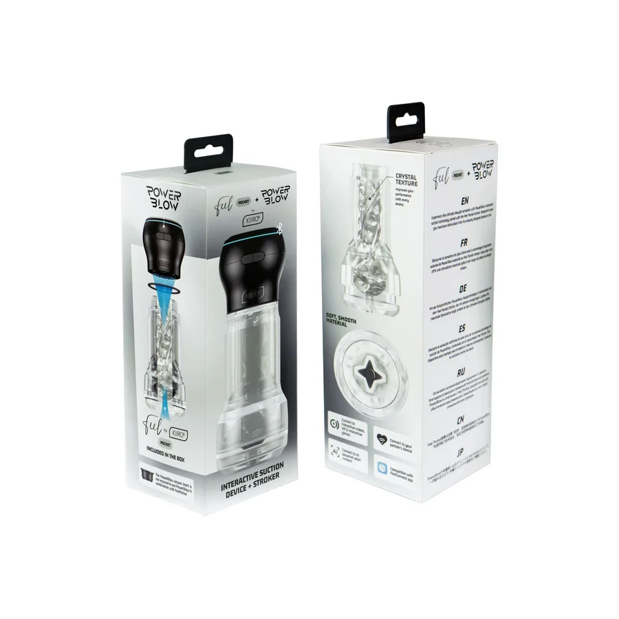 Мастурбатор Kiiroo Feel Pocket Crystal зі всмоктувальною інтерактивною насадкою PowerBlow Combo Set