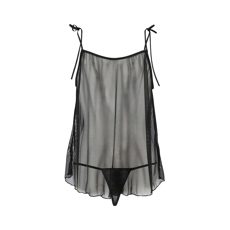 Сорочка прозора бебі-дол Passion MELANIA CHEMISE XXL/XXXL, black, трусики, на тонких бретелях