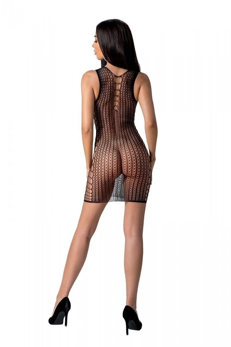Мини-платье с вертикальным узором Passion BS097 One Size, black, плетение по бокам