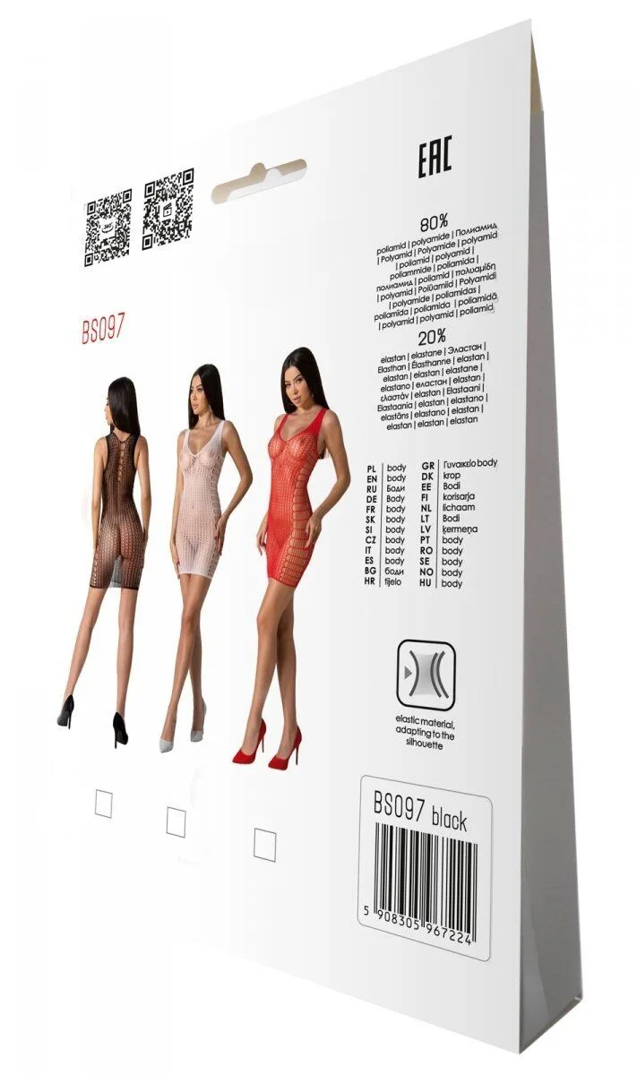 Мини-платье с вертикальным узором Passion BS097 One Size, black, плетение по бокам