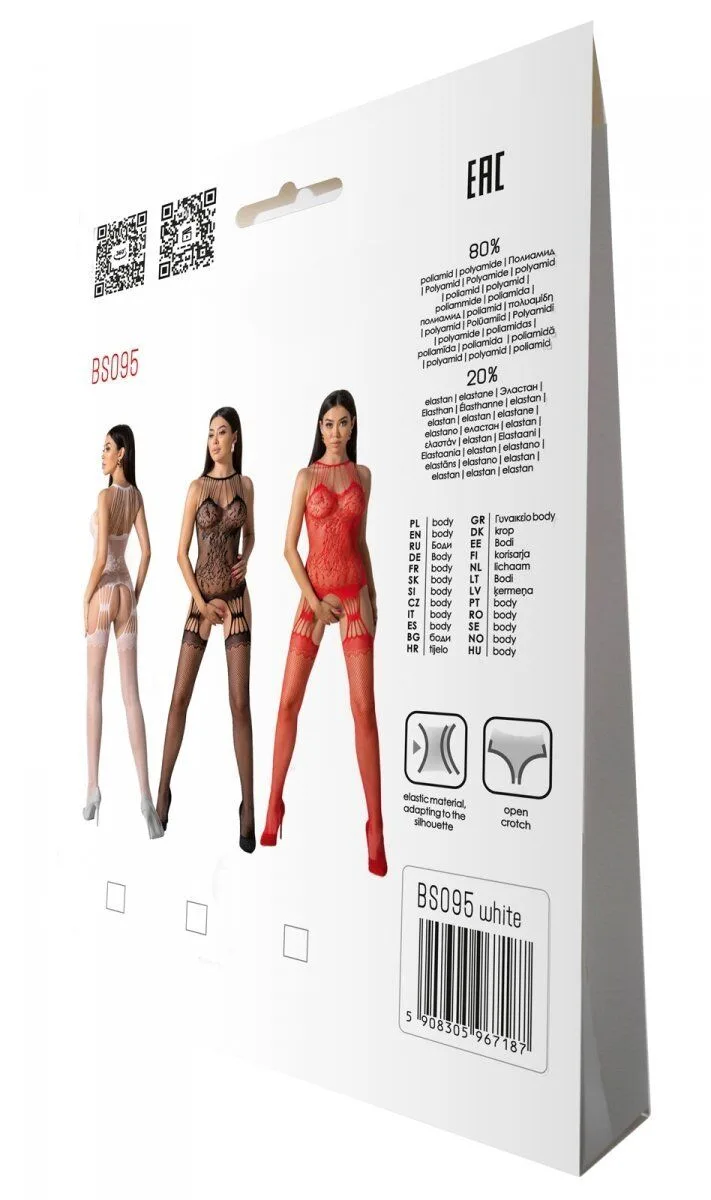 Бодистокинг с множеством бретелей Passion BS095 One Size, white, имитация пояса и чулок, с доступом
