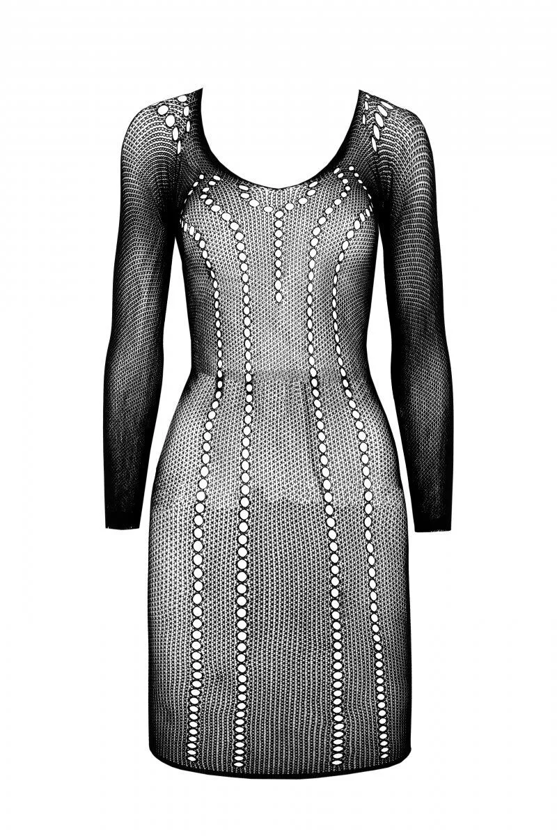 Напівпрозора мінісукня Passion BS101 One Size, black, рукави-мітенки