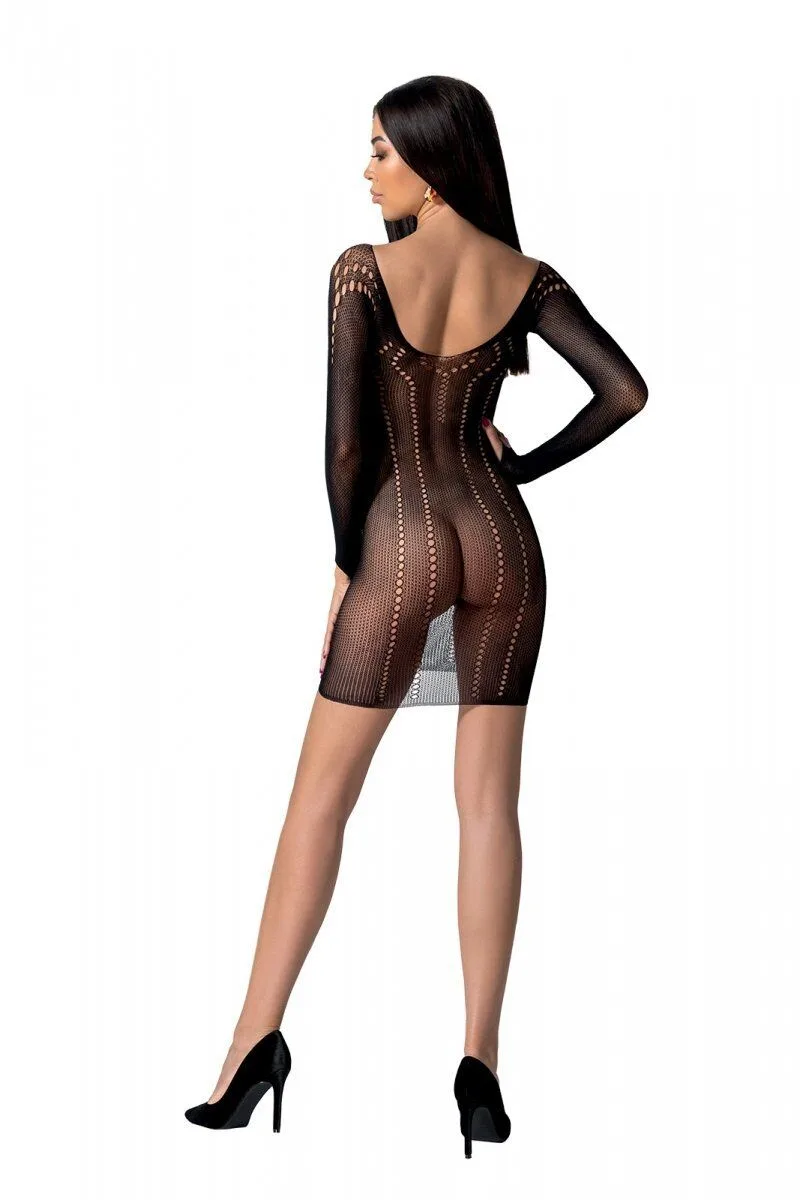 Напівпрозора мінісукня Passion BS101 One Size, black, рукави-мітенки