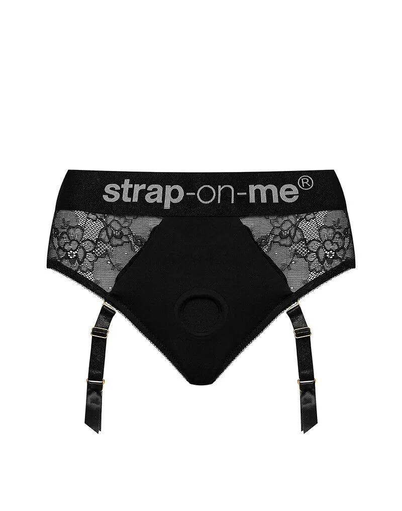 Кружевные трусы для страпона с подвязками для чулок Strap-On-Me DIVA HARNESS - XS