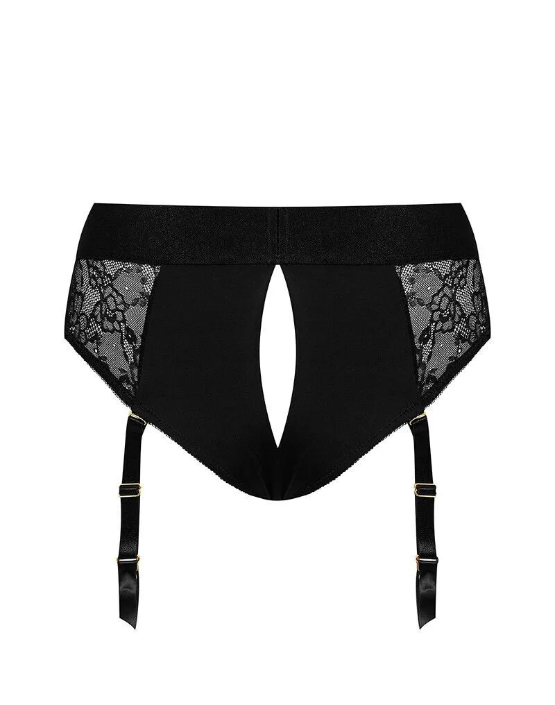 Кружевные трусы для страпона с подвязками для чулок Strap-On-Me DIVA HARNESS - XS