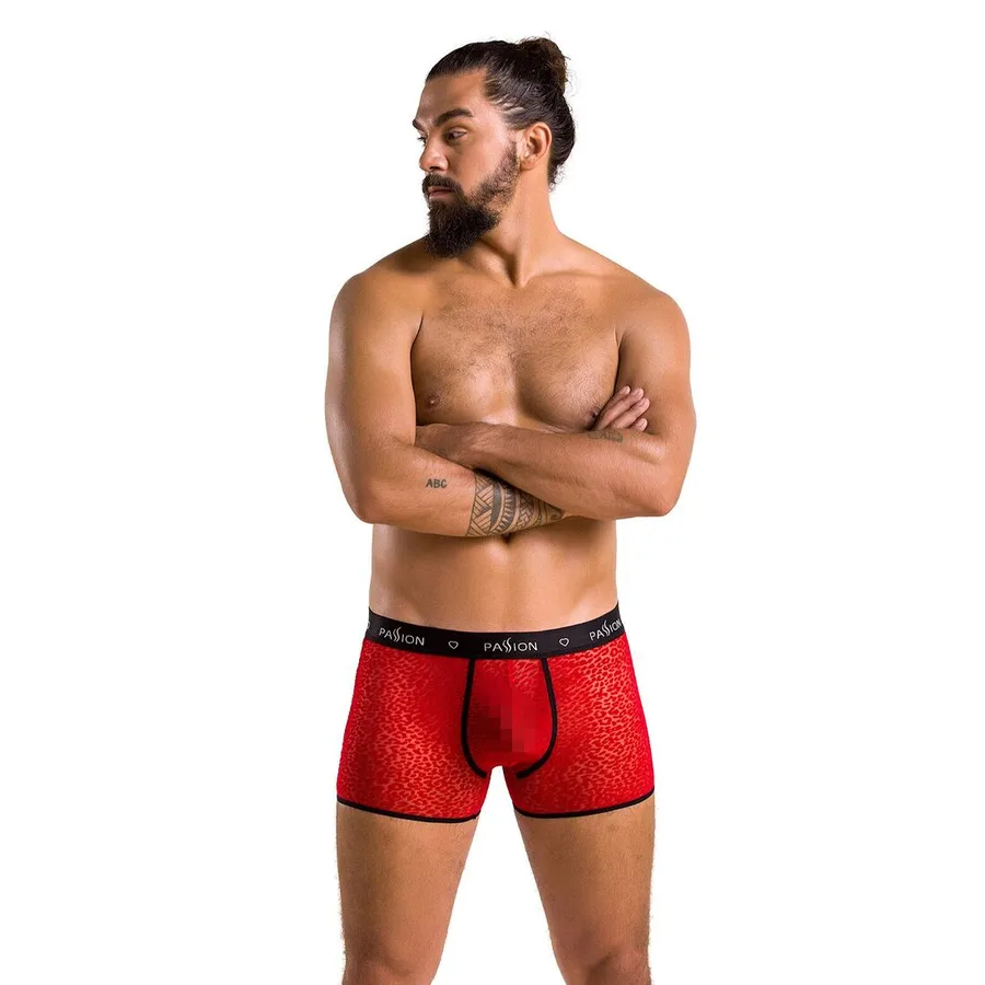 Мужские прозрачные боксеры Passion 046 SHORT PARKER XXL/XXXL Red, сетка, под леопард