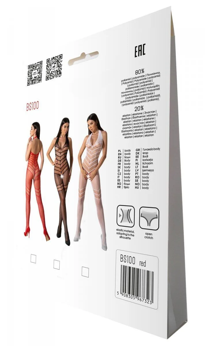Бодистокинг с плетением на животике Passion BS100 One Size, red, декоративный шов, с доступом