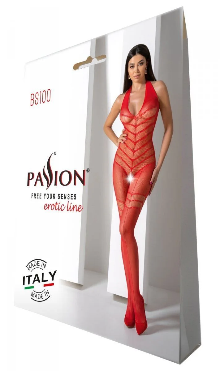 Бодистокинг с плетением на животике Passion BS100 One Size, red, декоративный шов, с доступом