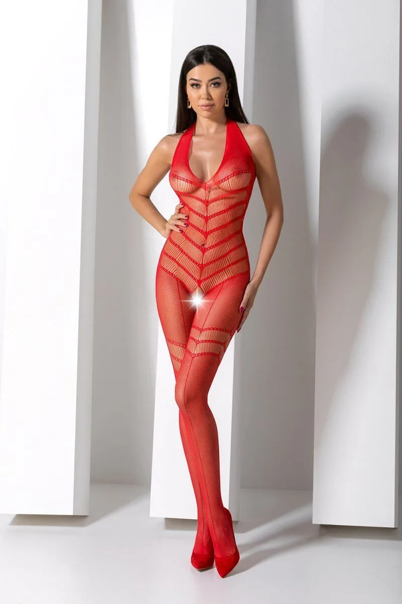 Бодистокинг с плетением на животике Passion BS100 One Size, red, декоративный шов, с доступом