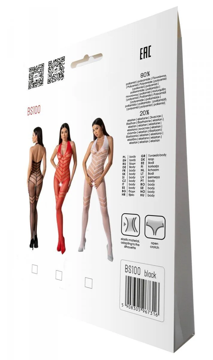 Бодістокінг з плетінням на животику Passion BS100 One Size, black, декоративний шов, з доступом