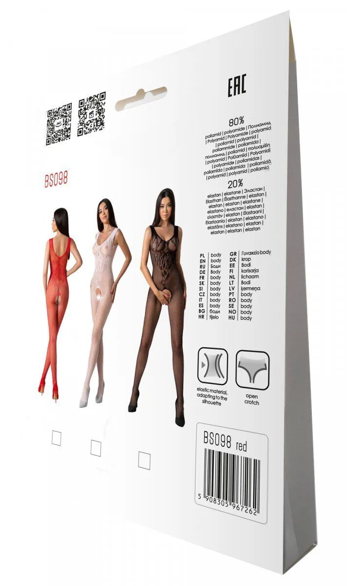 Бодистокинг с крыльями Passion BS098 One Size, red, средняя сетка, открытый доступ