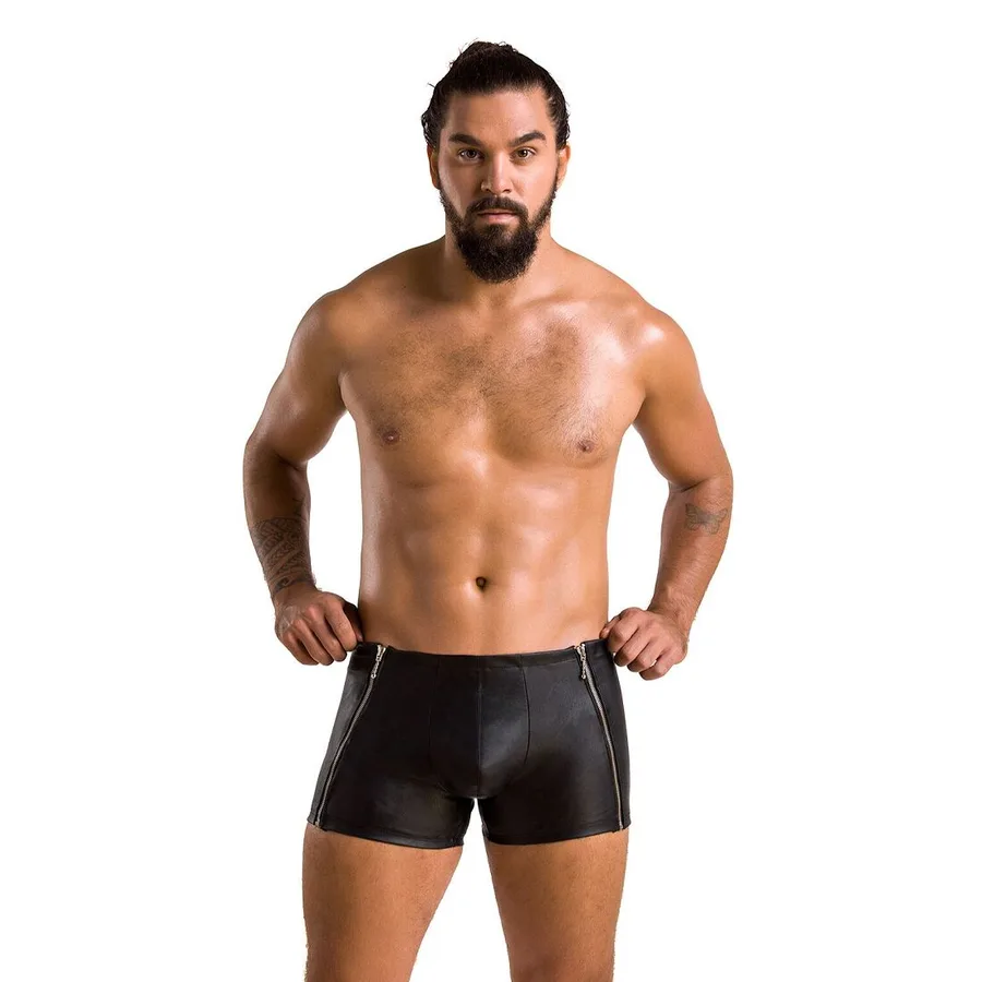 Мужские кожаные боксеры с молниями Passion 049 SHORT MATT XXL/XXXL Black