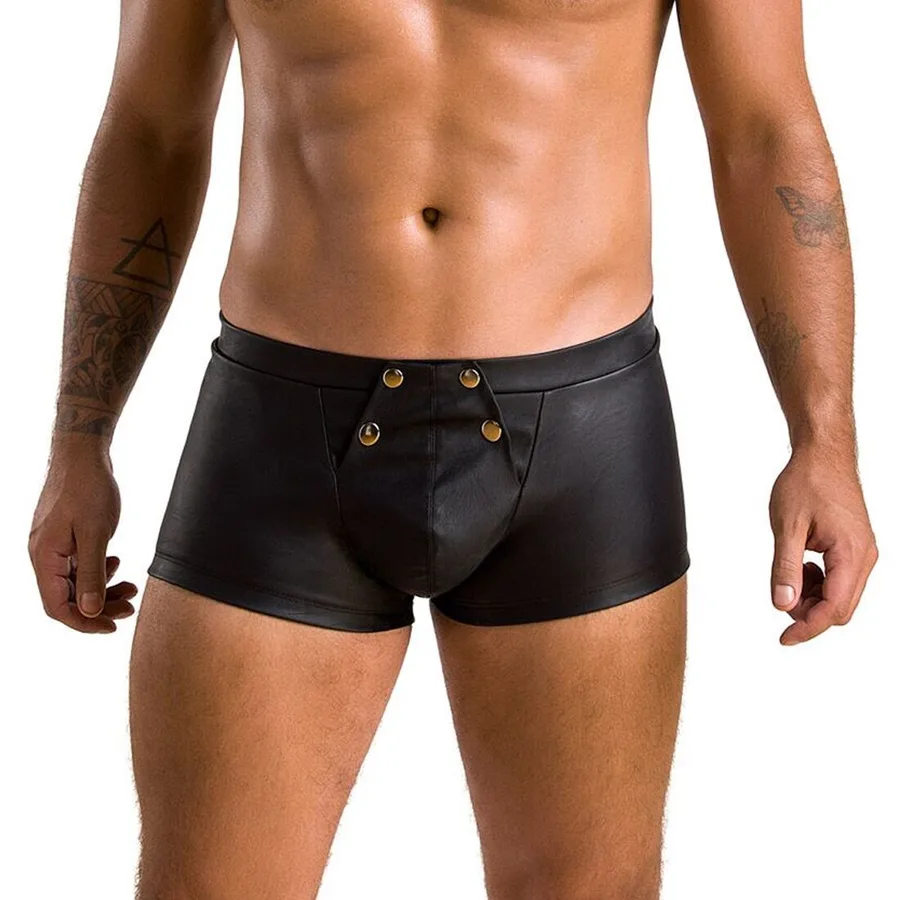 Чоловічі шкіряні боксери з клапаном Passion 050 SHORT PATRICK S/M Black