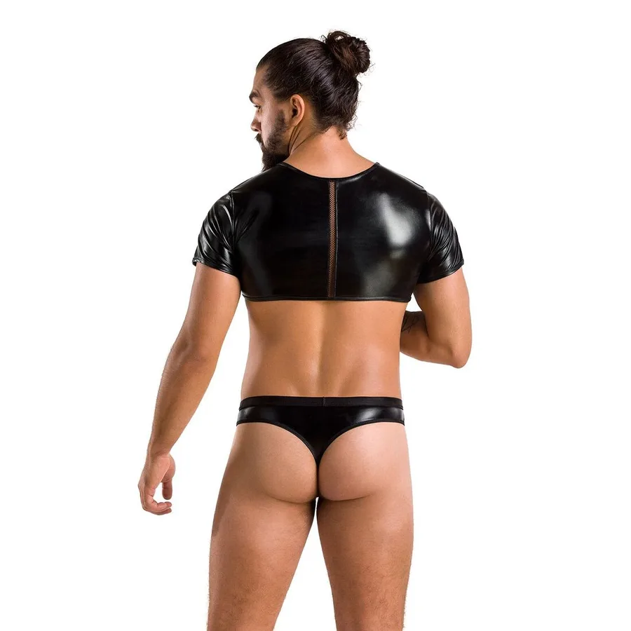Комплект мужского белья под латекс Passion 057 SET PETER S/M Black, кроп-топ, стринги